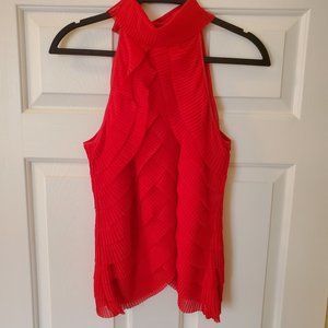 Samuel Dong Red Sleeveless Pleated Blouse SZ L